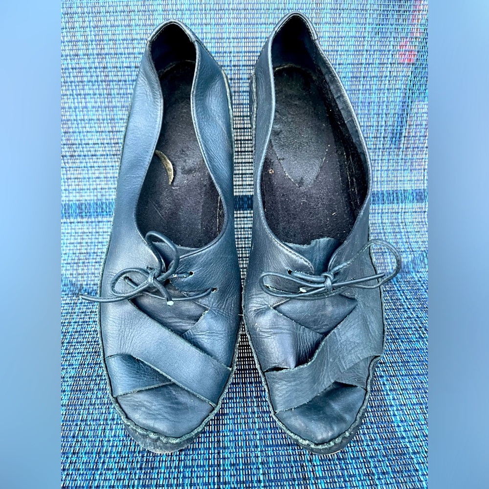 Navy Blue Leather Flats-W9.5